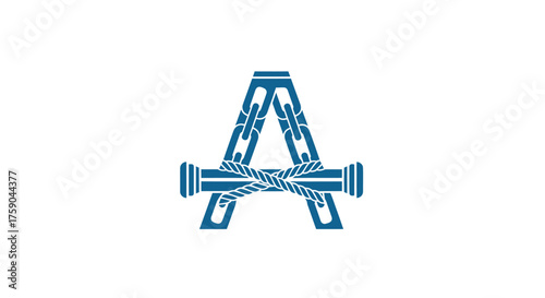 Blue letter A with chains & rope