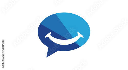 Blue speech bubble with a smiling mouth inside