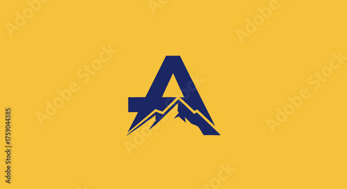 Navy 'A' with mountain peaks on gold