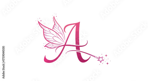 Letter "A" design with butterfly wing & wand