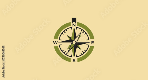 Compass icon with N/S/E/W indicators in green and black, on tan background