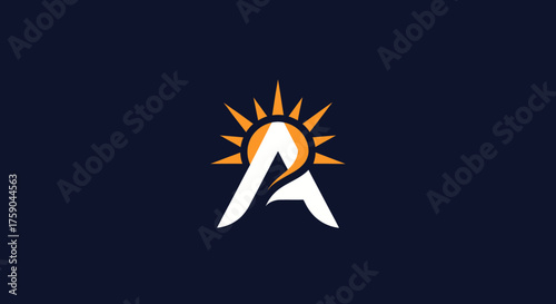 White 'A' with orange sun icon on dark blue