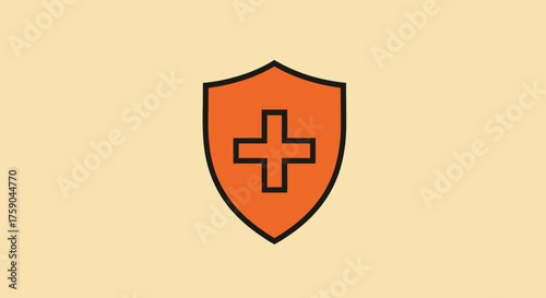 An orange shield emblem with a black cross on a light background
