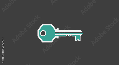 Teal key with white outline, gray background
