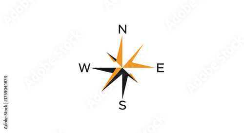 Directional compass with orange and black alternating points
