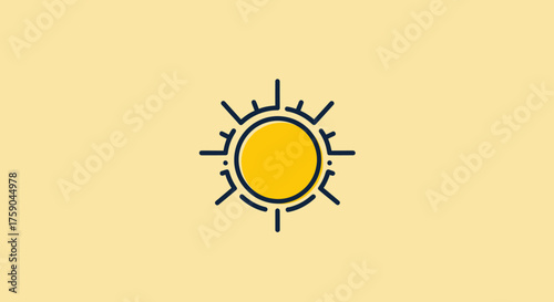 Stylized sun yellow disk, navy lines