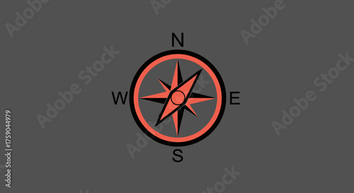 Orange and black compass rose graphic on a grey backdrop