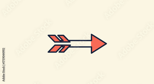 Stylized orange arrow icon with dark outline, cream background