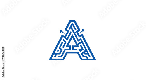 Blue maze shaped as letter A on a white background