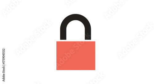 Simple stylized red padlock with a black shackle