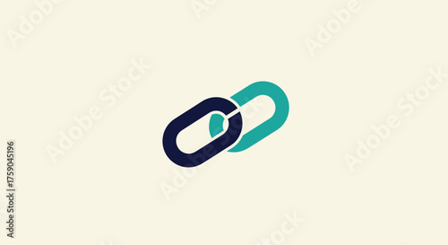 Two links, blue and teal, interlocked on a light background