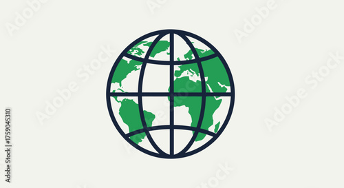Globe graphic dark blue lines, green continents on cream