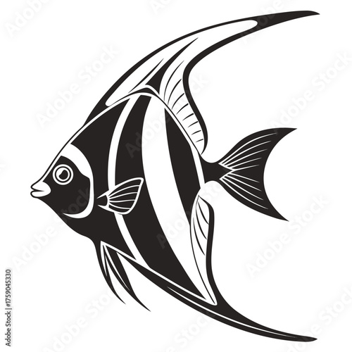 Stylized black and white moorish idol fish illustration