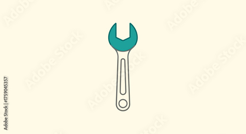 Teal spanner with grey handle on a cream background