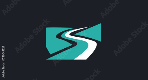 Winding white path framed in teal against dark backdrop