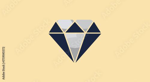 Geometric diamond, divided facets, navy/gray tones, flat design