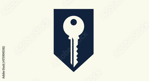 Key icon within a dark pentagon shape