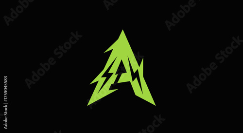 A-shaped neon green energy surge icon on black background