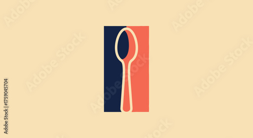 Simple image of a spoon in light peach, red and navy
