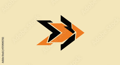 Abstract right-pointing arrowhead shape in black and orange