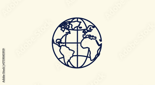 Globe outline with continents, longitude, and latitude lines