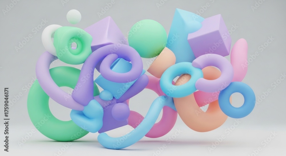 Fototapeta premium Abstract 3D render of pastel geometric shapes
