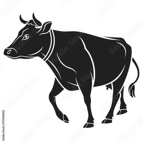 Black silhouette of a cow walking