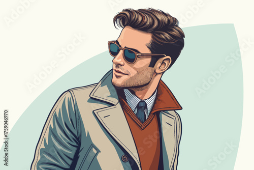 Stylish Young Man in Trench Coat – Modern Fashion Illustration