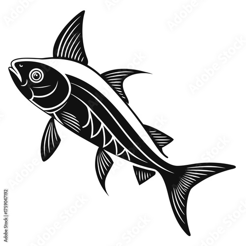 Stylized black and white fish illustration