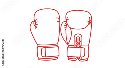 A simple red outline drawing of a pair of boxing gloves, symbolizing combat sports, fitness training, and competitive fighting spirit. This clean vector icon is isolated on a white background