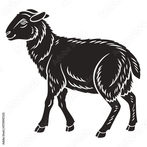 Stylized black silhouette of a sheep standing profile
