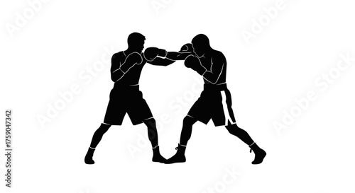 Dynamic silhouette of two boxers engaged in an intense duel, a vector illustration of a swift athletic clash