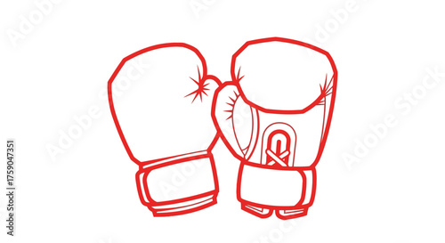 A simple line art vector illustration of a pair of red boxing gloves, representing concepts of sport, fighting, power, and competition