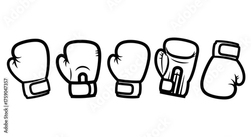 Dynamic collection of hand-drawn boxing glove sketches, a minimalist vector set for athletic and combat sport themes
