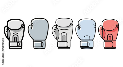 A collection of colorful boxing glove icons arranged in a row, representing sports, fighting, and fitness themes