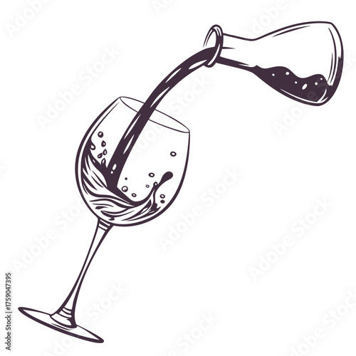 Wine being poured into a glass with splashes and bubbles