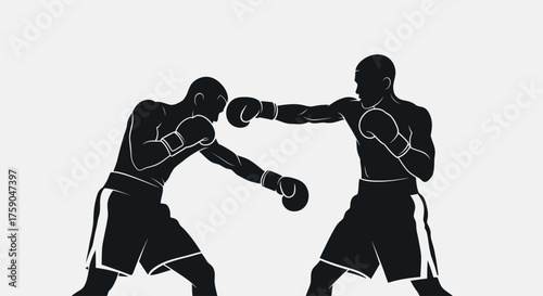 Intense boxing match captured in a powerful black and white silhouette design of two athletes sparring