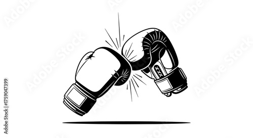 A powerful hand-drawn sketch of two boxing gloves colliding with impact. This monochrome vector icon symbolizes a fight, competition, or a sports match