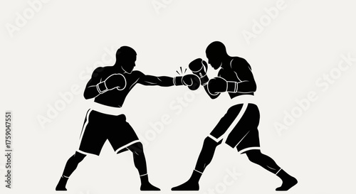 Dynamic silhouette illustration of two professional boxers engaged in an intense fight, capturing a powerful punch in motion