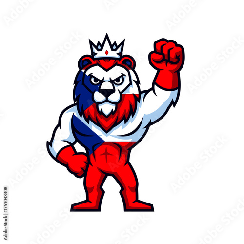 Czech Lion Mascot Icon with Patriotic Flag Design Symbol of Power and Pride