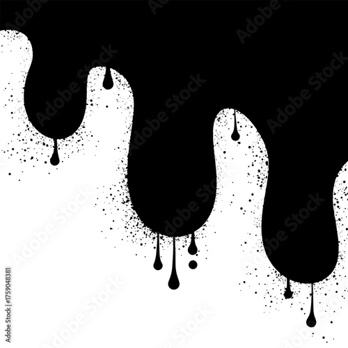 Black ink splatter and graffiti glaze spray paint drips