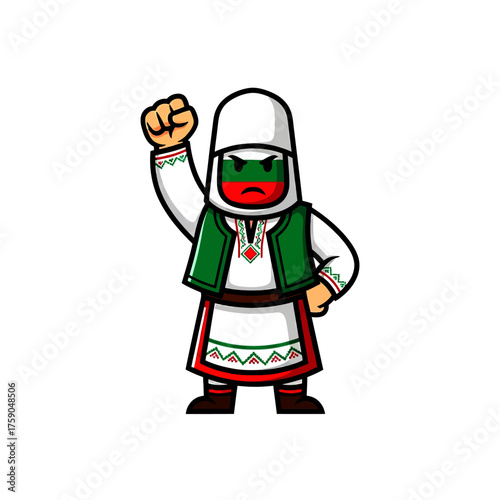 Bulgarian Traditional Costume Icon Raising Fist Illustration of National Pride & Culture