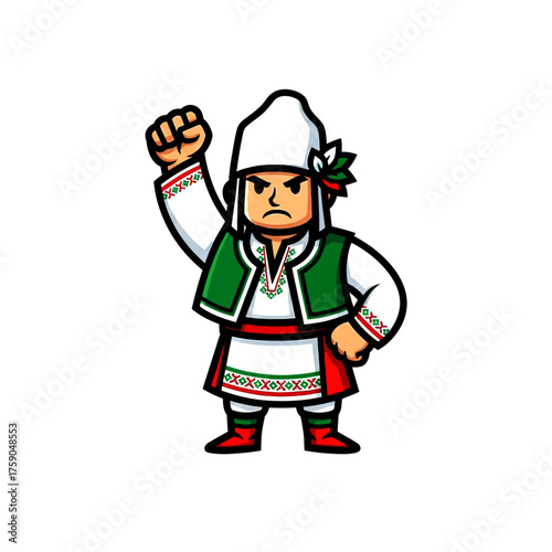 Bulgarian Icon Traditional Costume Figure with Raised Fist - Cultural Symbolism and Unity