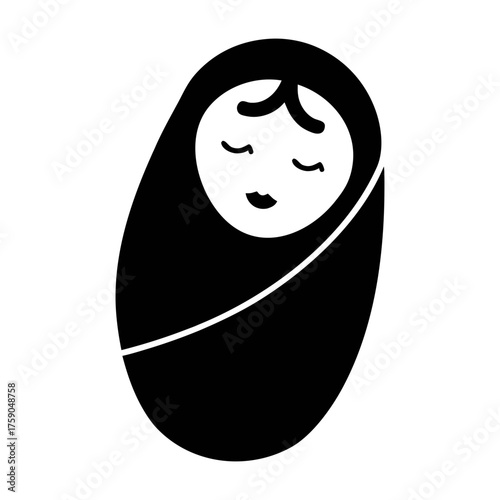 Newborn baby swaddled in blanket vector illustration cute infant sleeping peacefully silhouette art