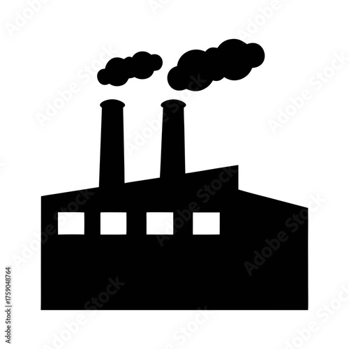 Factory building silhouette with smoke stacks vector illustration industrial pollution icon