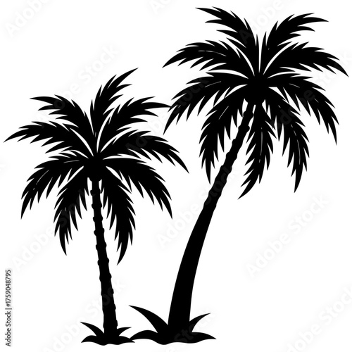 Silhouette palm trees vector illustration tropical beach vacation summer travel design element graphic art