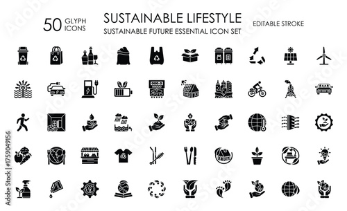 Sustainable Lifestyle solid icon set