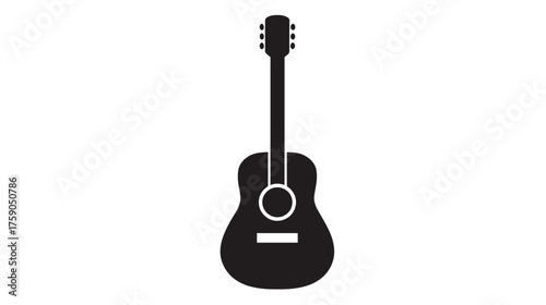 Acoustic guitar icon silhouette. Black musical instrument symbol on a clean white background. Flat vector graphic illustration for music design.