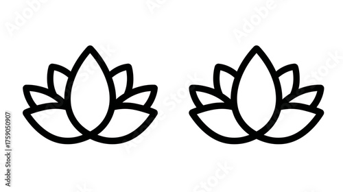 Minimalist black outline lotus flower icon, vector graphic for yoga, meditation, wellness, spa, and spiritual design elements