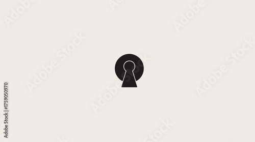 Minimalist Black Keyhole Icon on Light Beige Background - Abstract Concept of Security, Access, Privacy, or Solution